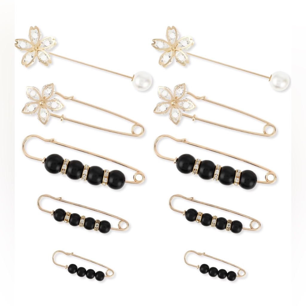10 Pcs Pearl Brooch Pins Sweater Clips Faux Pearl Rhinestones Collar Safety Pin